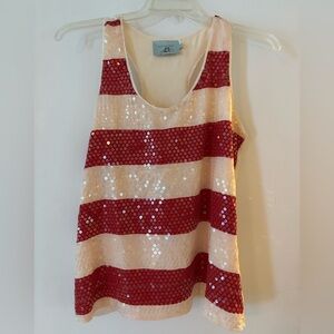 Judith March Sequined Red & Ivory Stripe Racerback Tank Top Size L